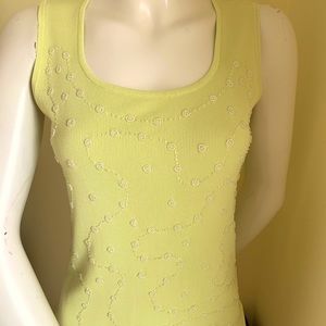 Lovely light Green rayon Knit Tank Top green beaded front US women Size S-M